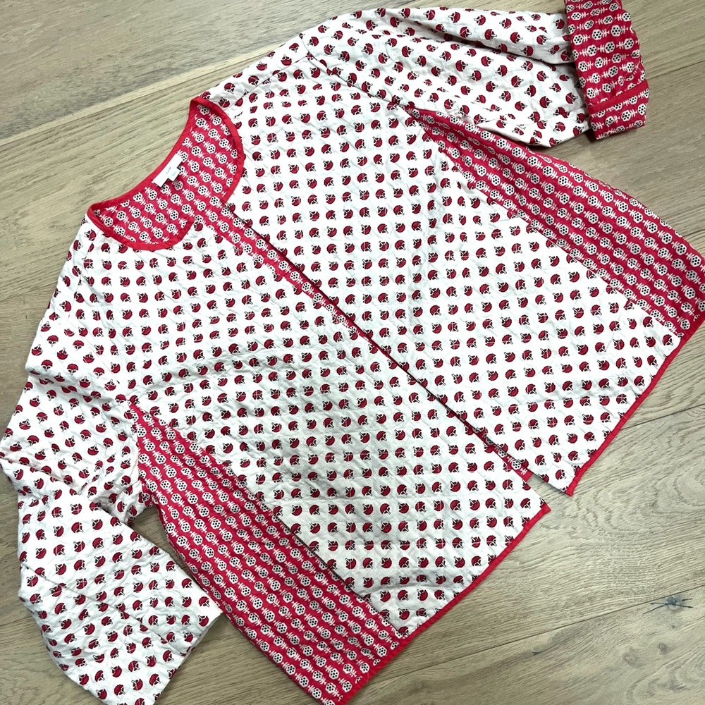 J Jill Red and White Patterned Quilted Jacket